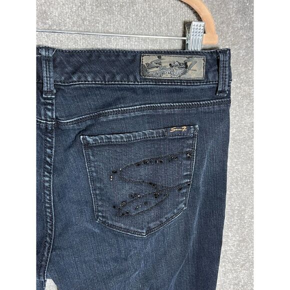 Seven7 Jeans Womens Size 12 Blue Dark Wash Distressed Denim Straight Leg Stretch - Picture 6 of 12